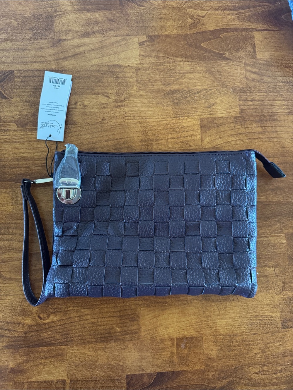 Woven Leather Wristlet Clutch - Dark Brown